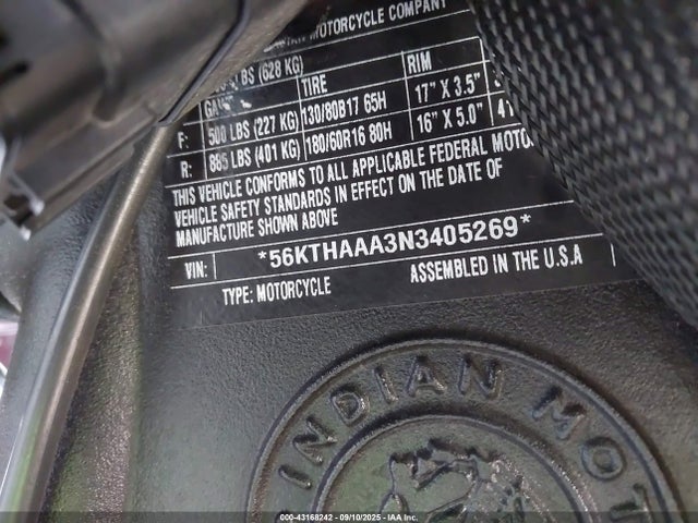 INDIAN MOTORCYCLE CO. V-twin 2022 56KTHAAA3N3405269 Image 10