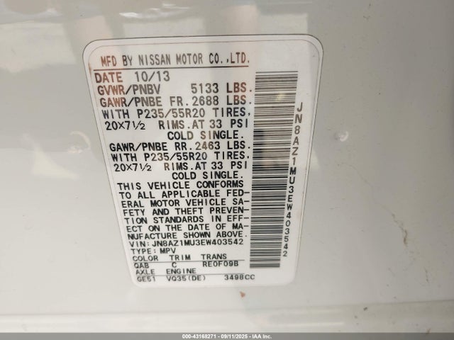 JN8AZ1MU3EW403542 Nissan 2014