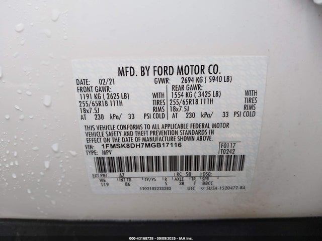 1FMSK8DH7MGB17116 Ford 2021