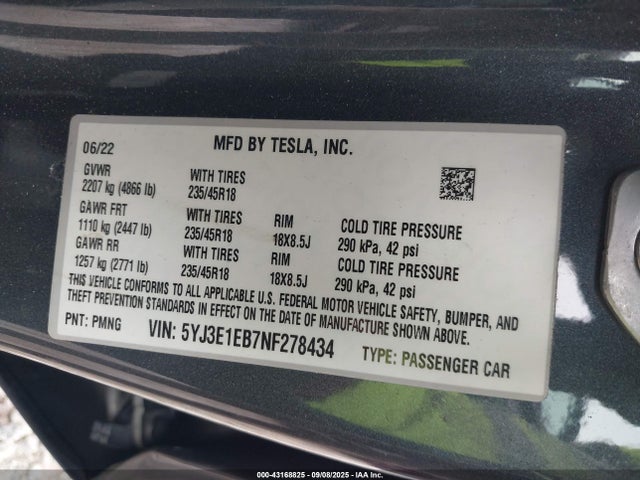 2022 TESLA MODEL 3 5YJ3E1EB7NF278434 Photo 8