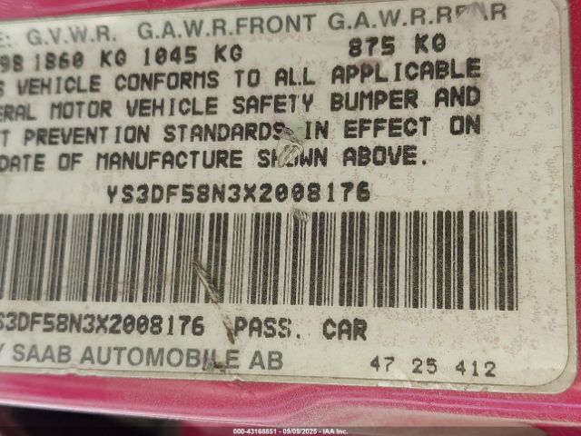 1999 SAAB 9-3 YS3DF58N3X2008176 Photo 8