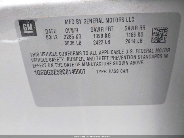 2012 CADILLAC CTS 1G6DG5E58C0145907 Photo 8