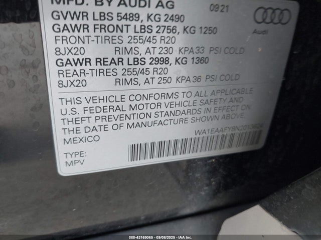 2022 AUDI Q5 WA1EAAFY8N2013624 Photo 8