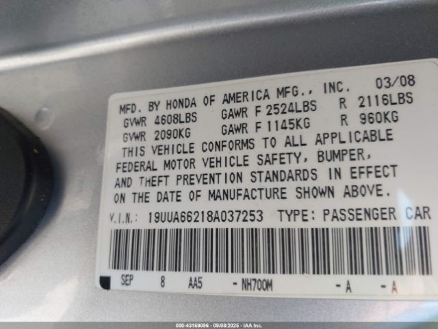 2008 ACURA TL 19UUA66218A037253 Photo 8