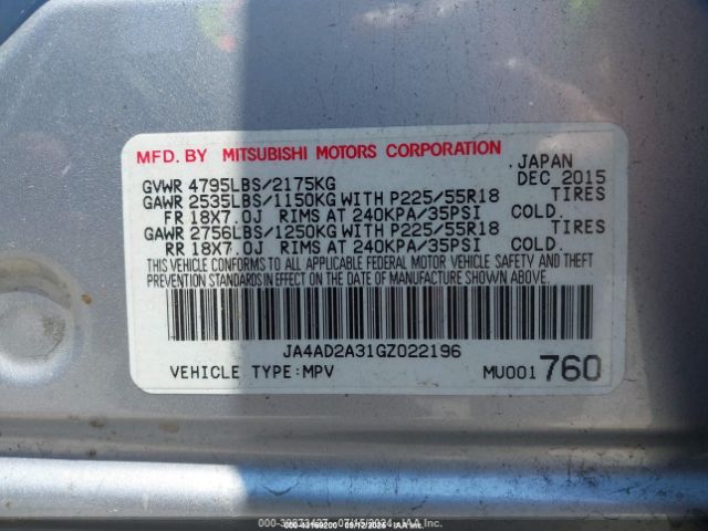 2016 MITSUBISHI OUTLANDER JA4AD2A31GZ022196 Photo 8