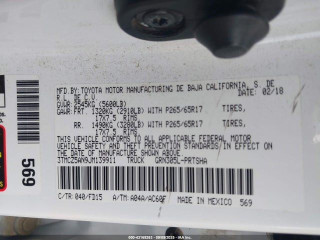 3TMCZ5AN9JM139911 Toyota 2gr-fks