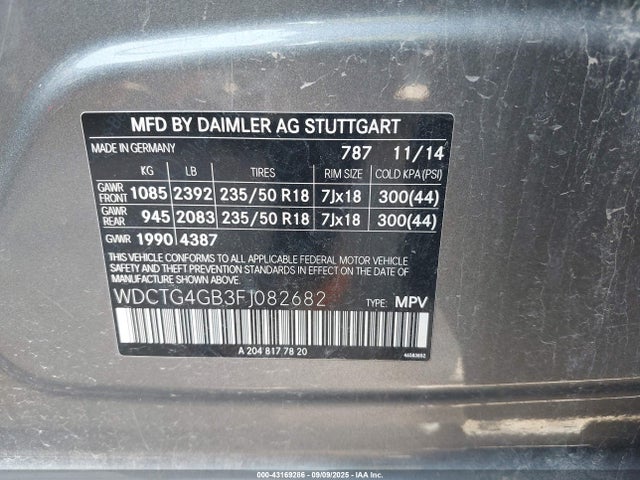 WDCTG4GB3FJ082682 Mercedes-Benz GLA-Class