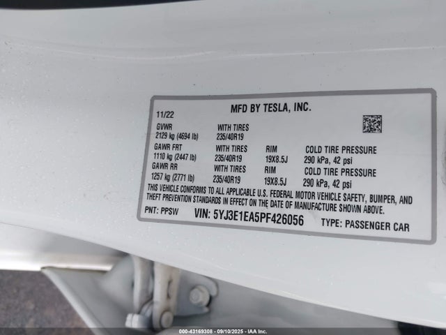 5YJ3E1EA5PF426056 Tesla MODEL 3