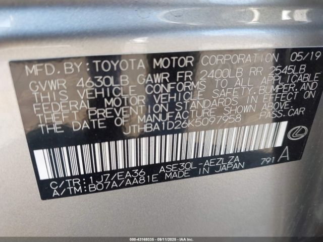 2019 LEXUS IS 300 JTHBA1D26K5097958 Photo 8