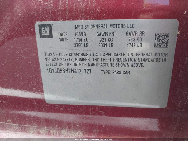1G1JD5SH7H4121727 Chevrolet Sonic Lt Auto