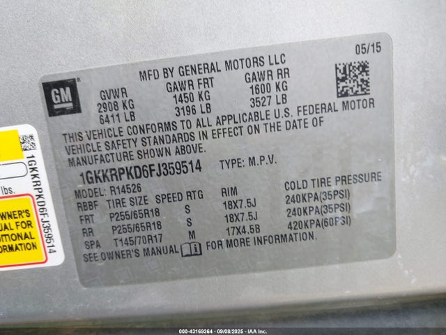 1GKKRPKD6FJ359514 GMC llt