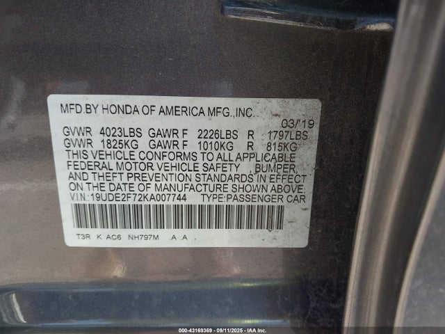 Acura k24v7 2019 19UDE2F72KA007744 Image 9