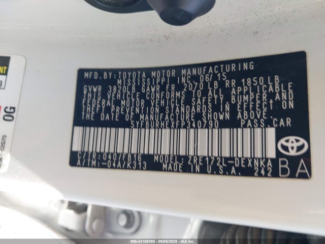 5YFBURHEXFP340790 Toyota 2zr-fe