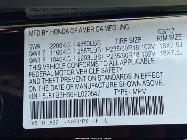 2017 ACURA RDX 5J8TB3H56HL020547 Photo 8