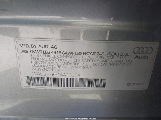 2006 AUDI A4 WAUSF78E16A132541 Photo 8