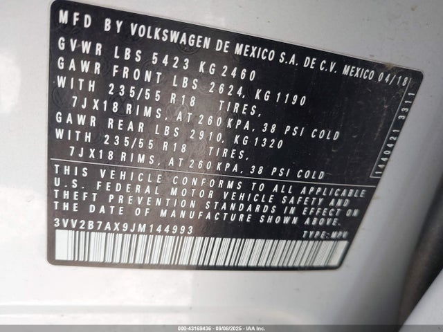 3VV2B7AX9JM144993 Volkswagen Tiguan