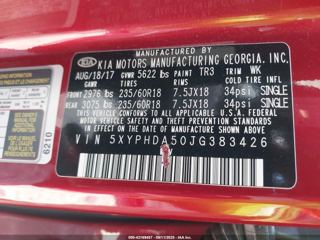 KIA gdi lambda-ii 2018 5XYPHDA50JG383426 Image 9