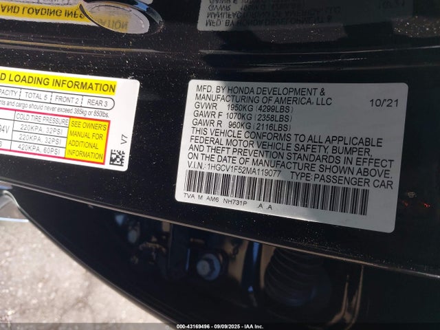 1HGCV1F52MA119077 Honda l15be