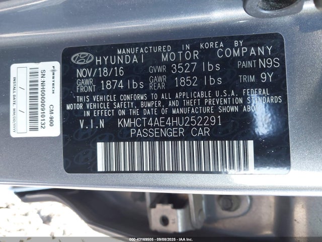 KMHCT4AE4HU252291 Hyundai 2017