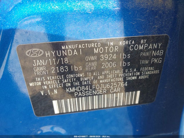 KMHD84LF0JU625764 Hyundai mpi nu