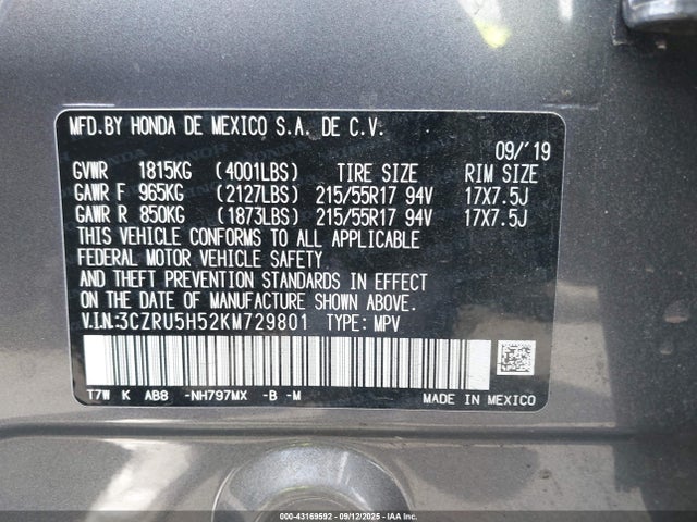 3CZRU5H52KM729801 Honda r18z9