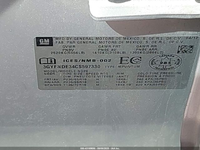 2012 CADILLAC SRX 3GYFNDE34CS597330 Photo 8