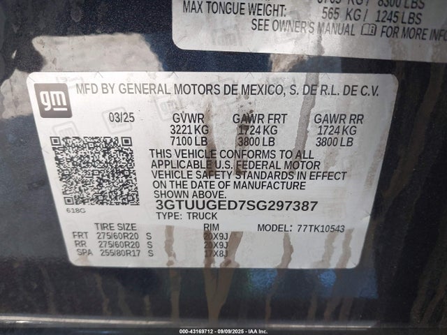 3GTUUGED7SG297387 GMC l84