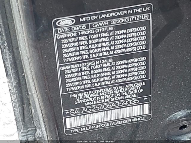 2006 LAND ROVER LR3 SALAG25406A359335 Photo 8