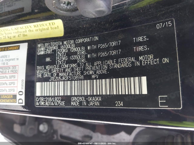 JTEZU5JR2F5108598 Toyota 1gr-fe