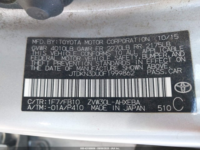 JTDKN3DU0F1999862 Toyota 2zr-fxe+3jm