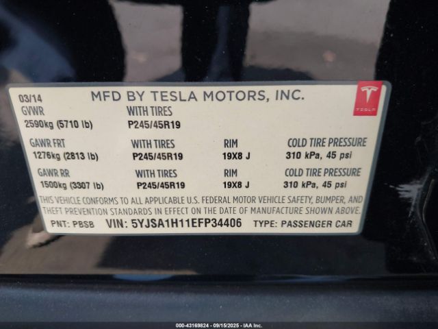 2014 TESLA MODEL S 5YJSA1H11EFP34406 Photo 8