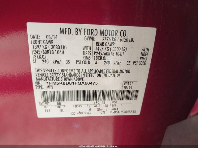 Ford Explorer 2015 1FM5K8D81FGA60475 Image 9