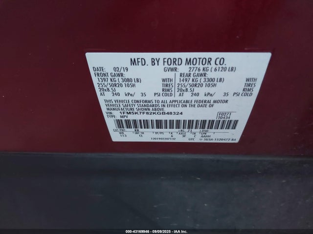 Ford 3.5l ti-vct 2019 1FM5K7F82KGB48324 Image 9