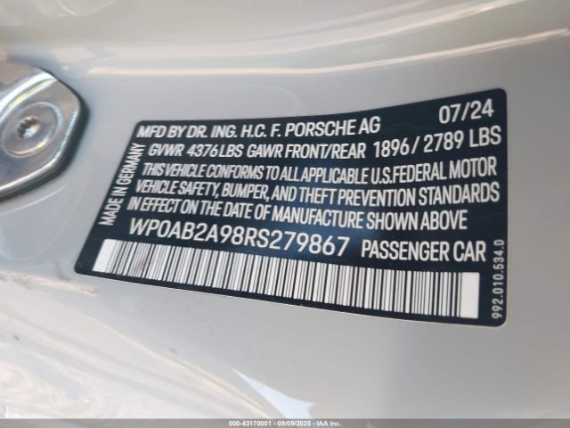 2024 PORSCHE 911 WP0AB2A98RS279867 Photo 8