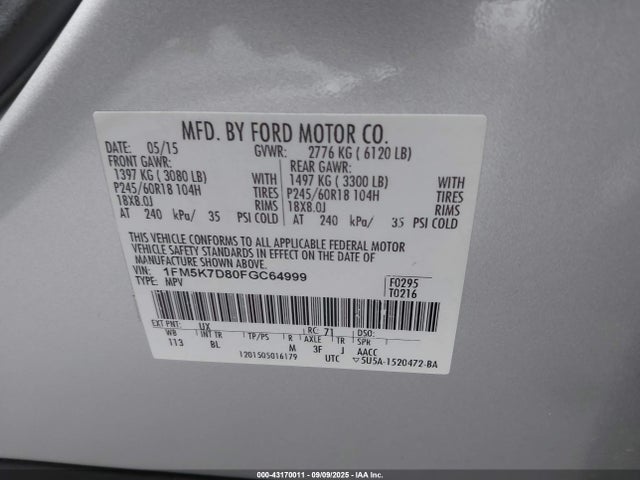 1FM5K7D80FGC64999 Ford Explorer