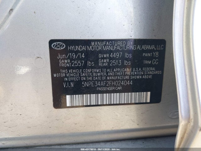 5NPE34AF2FH024044 Hyundai dohc gdi theta-ii