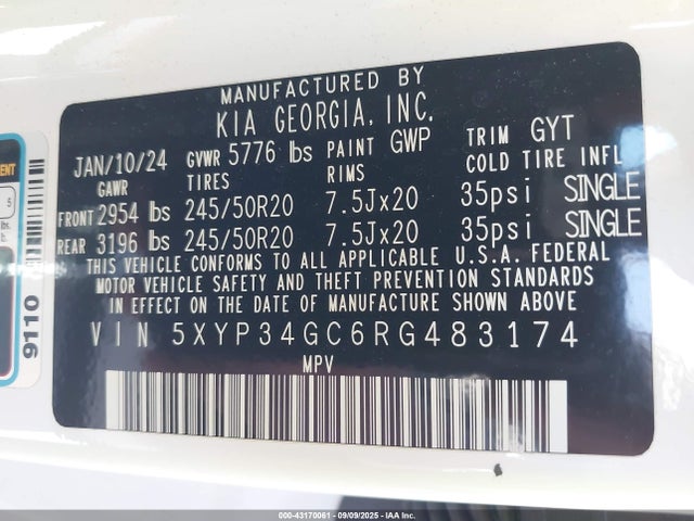 5XYP34GC6RG483174 KIA gdi lambda-ii
