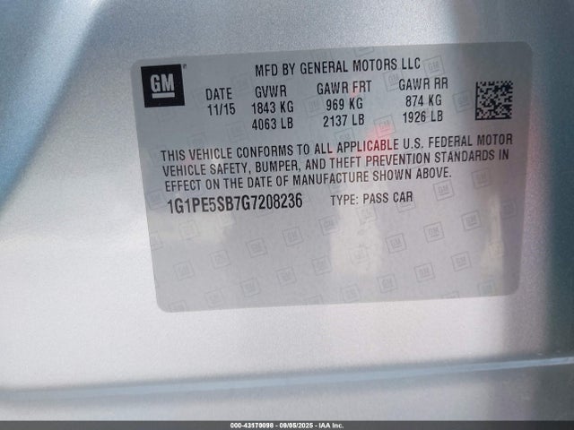 1G1PE5SB7G7208236 Chevrolet luv - vvt, alum, e85 max