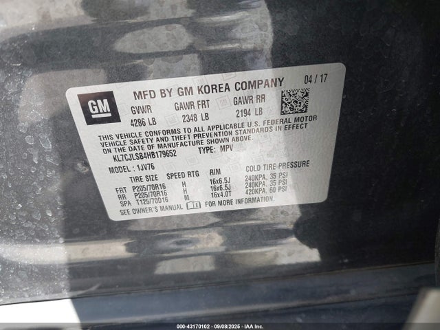 Chevrolet luv - mfi, vvt: variable valve timing, e85 max, alum 2017 KL7CJLSB4HB179652 Image 9