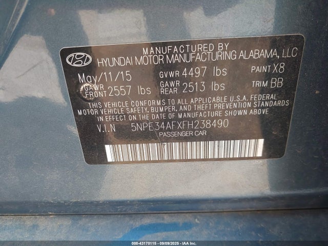 5NPE34AFXFH238490 Hyundai dohc gdi theta-ii