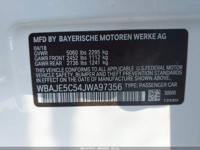 BMW 540I 2018 WBAJE5C54JWA97356 Image 9