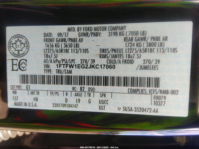 Ford 3.5l gtdi 2018 1FTFW1EG2JKC17060 Image 9