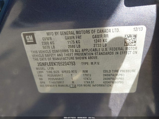 2GNFLEEK7E6204793 Chevrolet lea - flex fuel (gas/alc), aluminum, high output