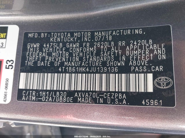 4T1B61HK4JU139136 Toyota a25a-fks
