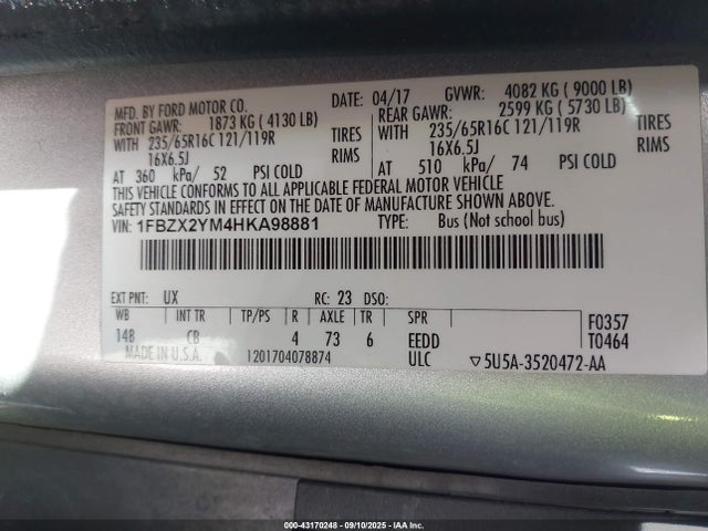 1FBZX2YM4HKA98881 Ford 2017