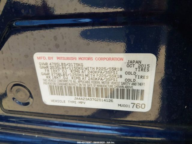 2016 MITSUBISHI OUTLANDER JA4AZ3A37GZ014126 Photo 8