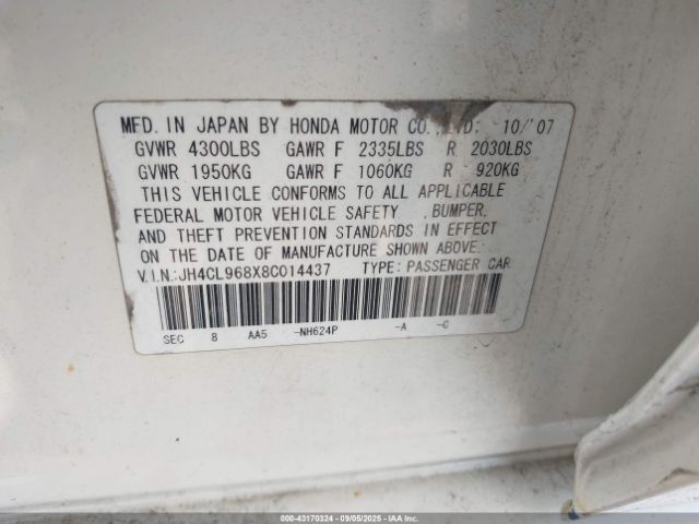 2008 ACURA TSX JH4CL968X8C014437 Photo 8
