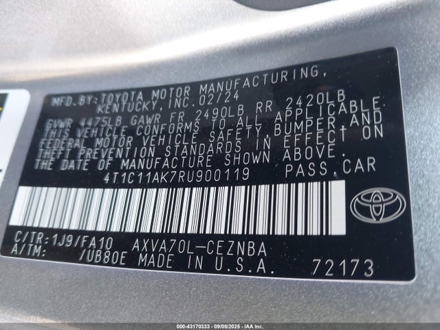 4T1C11AK7RU900119 Toyota a25a-fks