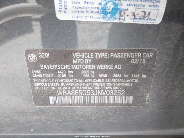 BMW 320i 2018 WBA8E5G53JNV03252 Image 9