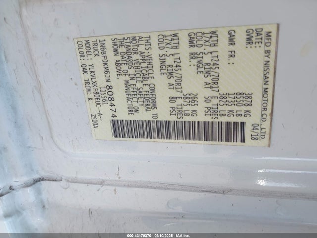 1N6BF0KM6JN808474 Nissan NV